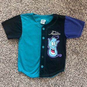 Vintage 90s Disney Aladdin Kids Button Down Shirt - Teal and Black (RARE)